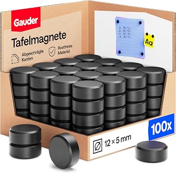 GAUDER Magnete für Magnettafel, Whiteboard & Kühlschrank (100 Stück 12x5mm)