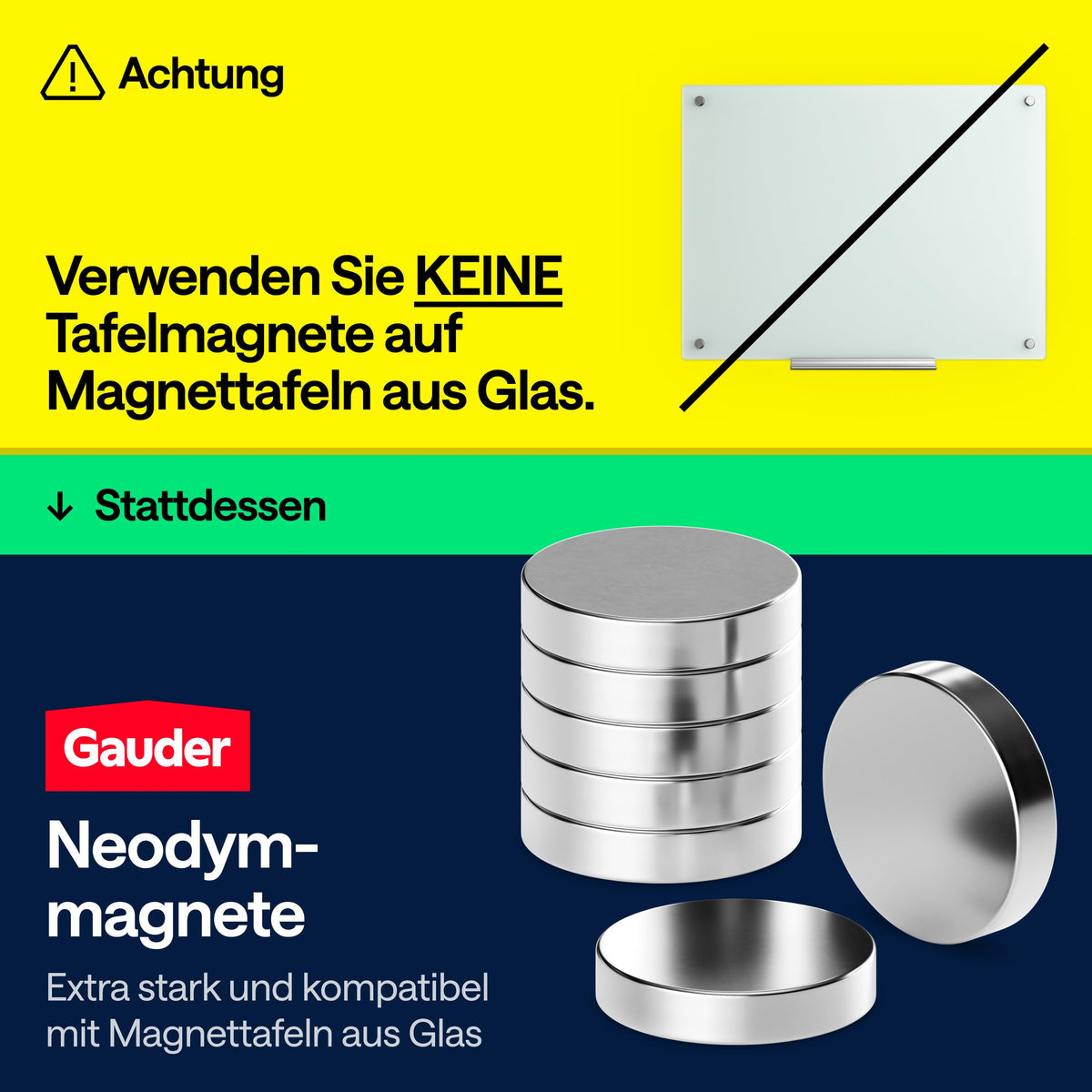 GAUDER Magnete für Magnettafel, Whiteboard & Kühlschrank (100 Stück 12x5mm)