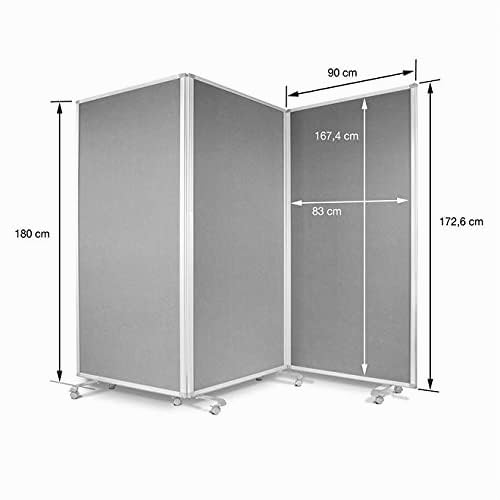 Floordirekt Filz Stellwand Mobile Stellwandsystem 3-teilig - Filztafel Pinnwand mit Rollen - Trennwand Raumteiler - Präsentationswand Messewand - doppelseitig nutzbar (180 x 60 x 180 cm, Grau)