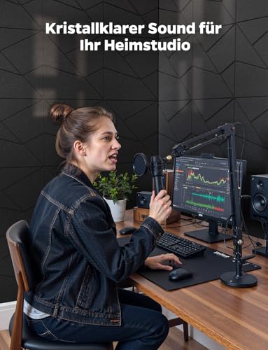 18 Stück Akustikplatten Selbstklebend, Akustik Schallabsorber Panels für Wand & Gaming Zimmer mit Liniendesign & Zuschneidbar | Acoustic Akustikplatte für Studio, Tür & Wall (Schwarz, 30x30x0,9cm)