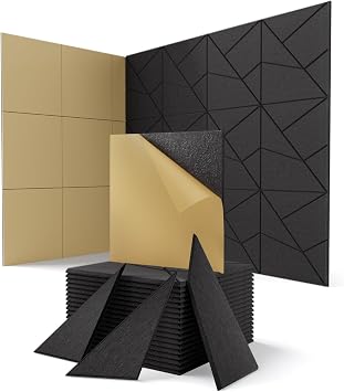 18 Stück Akustikplatten Selbstklebend, Akustik Schallabsorber Panels für Wand & Gaming Zimmer mit Liniendesign & Zuschneidbar | Acoustic Akustikplatte für Studio, Tür & Wall (Schwarz, 30x30x0,9cm)