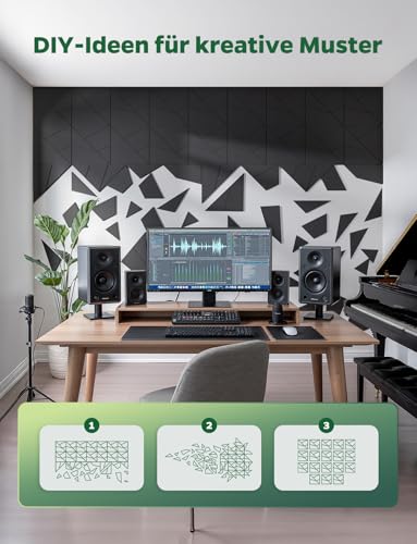 18 Stück Akustikplatten Selbstklebend, Akustik Schallabsorber Panels für Wand & Gaming Zimmer mit Liniendesign & Zuschneidbar | Acoustic Akustikplatte für Studio, Tür & Wall (Schwarz, 30x30x0,9cm)