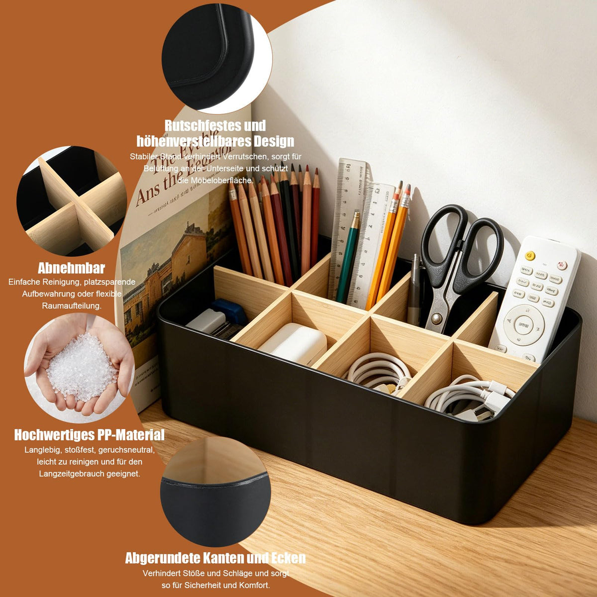 Schreibtisch Organizer mit 8 Fächern, Schwarz