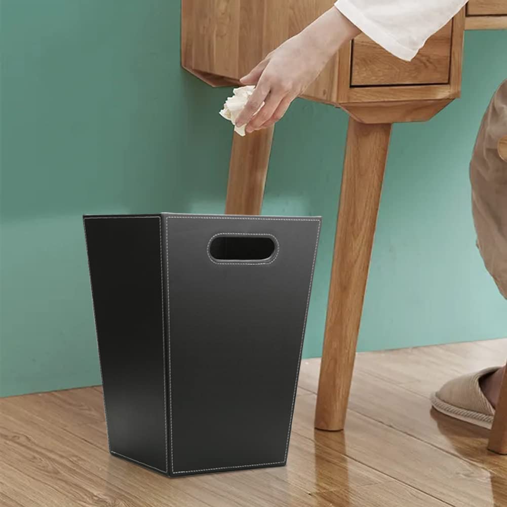 KINGFOM™ Klassisch Leder Papierkorb für Büro/Badezimmer/küche/Schlafzimmer (Platz-Schwarz)