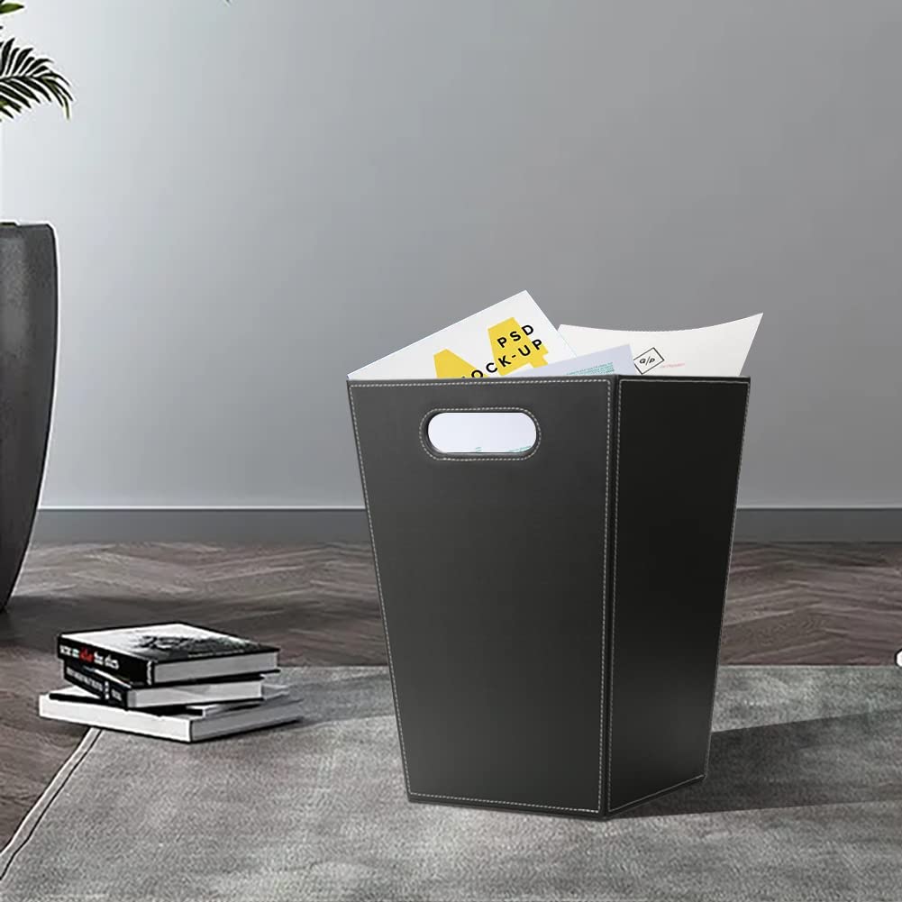 KINGFOM™ Klassisch Leder Papierkorb für Büro/Badezimmer/küche/Schlafzimmer (Platz-Schwarz)