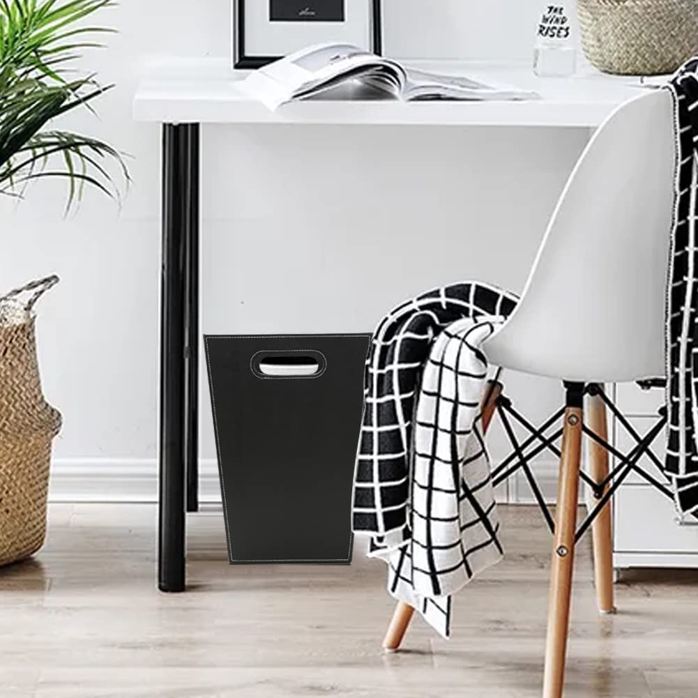 KINGFOM™ Klassisch Leder Papierkorb für Büro/Badezimmer/küche/Schlafzimmer (Platz-Schwarz)
