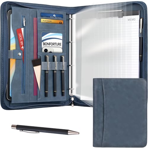 Schreibmappe A4 mit 10 Klarsichthüllen, Notizblock & Stift Blau
