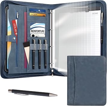 Schreibmappe A4 mit 10 Klarsichthüllen, Notizblock & Stift Blau