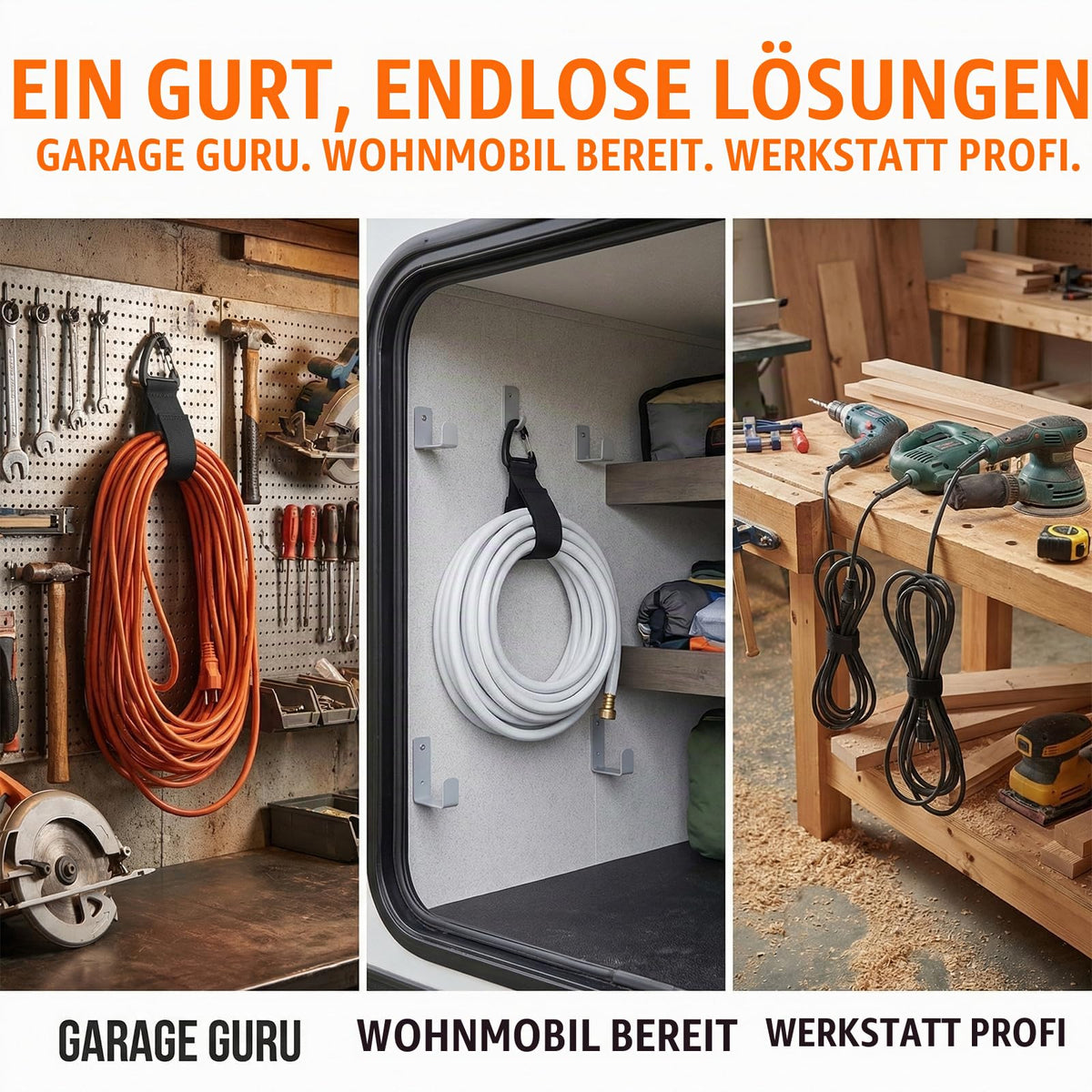 Verlängerungskabel-Organizer, Kabel Organizer mit Haken, Klettbänder mit Dreieckschnalle Für Garage, Werkstatt & Haushalt (4 mittel und 4 groß)