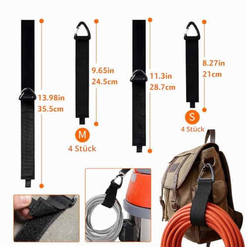 Verlängerungskabel-Organizer, Kabel Organizer mit Haken, Klettbänder mit Dreieckschnalle Für Garage, Werkstatt & Haushalt (4 mittel und 4 groß)