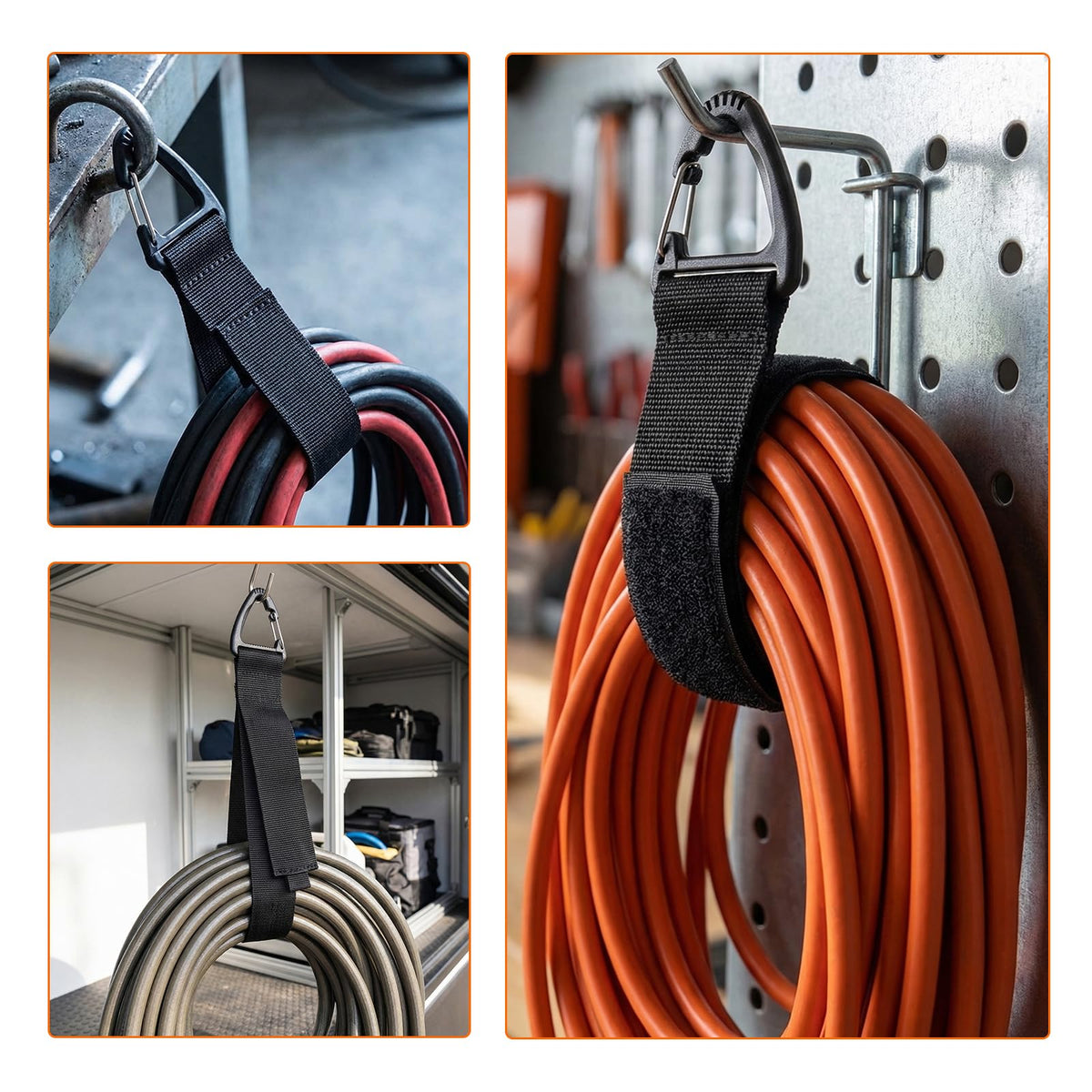 Verlängerungskabel-Organizer, Kabel Organizer mit Haken, Klettbänder mit Dreieckschnalle Für Garage, Werkstatt & Haushalt (4 mittel und 4 groß)