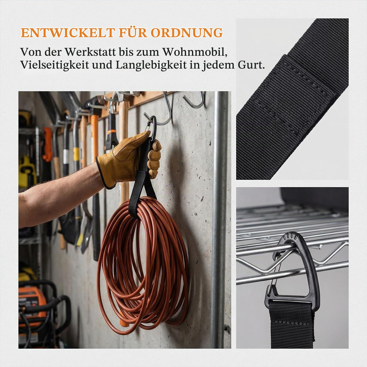 Verlängerungskabel-Organizer, Kabel Organizer mit Haken, Klettbänder mit Dreieckschnalle Für Garage, Werkstatt & Haushalt (4 mittel und 4 groß)