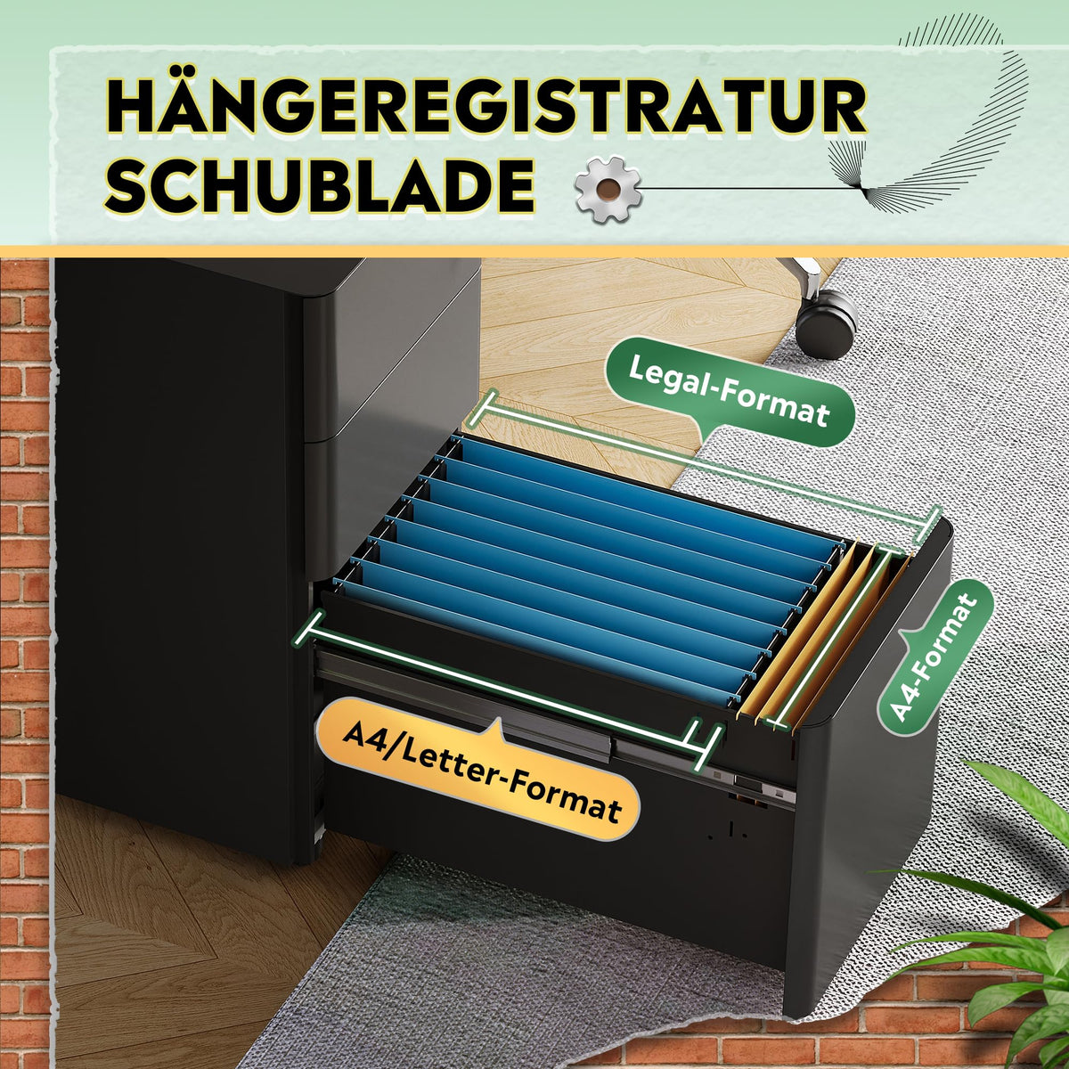 DEVAISE Rollcontainer mit 3 Schubladen, Metall, Mobil, Schwarz