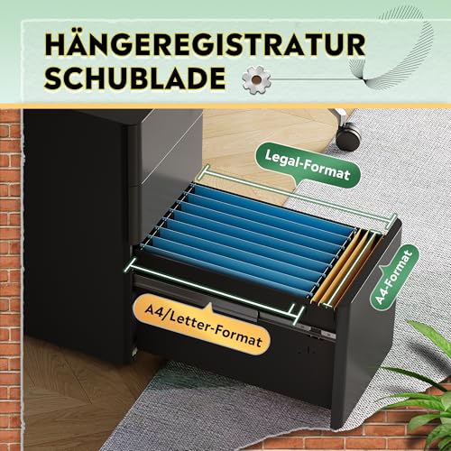 DEVAISE Rollcontainer mit 3 Schubladen, Metall, Mobil, Schwarz