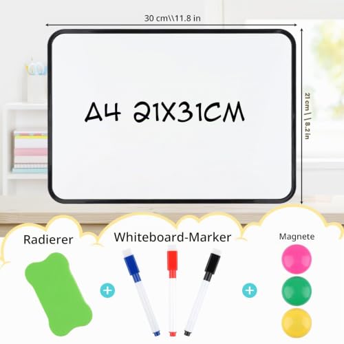 Magnettafel A4Whiteboard,30x21cm Doppelseitig Klein Schreibtafel Abwischbar