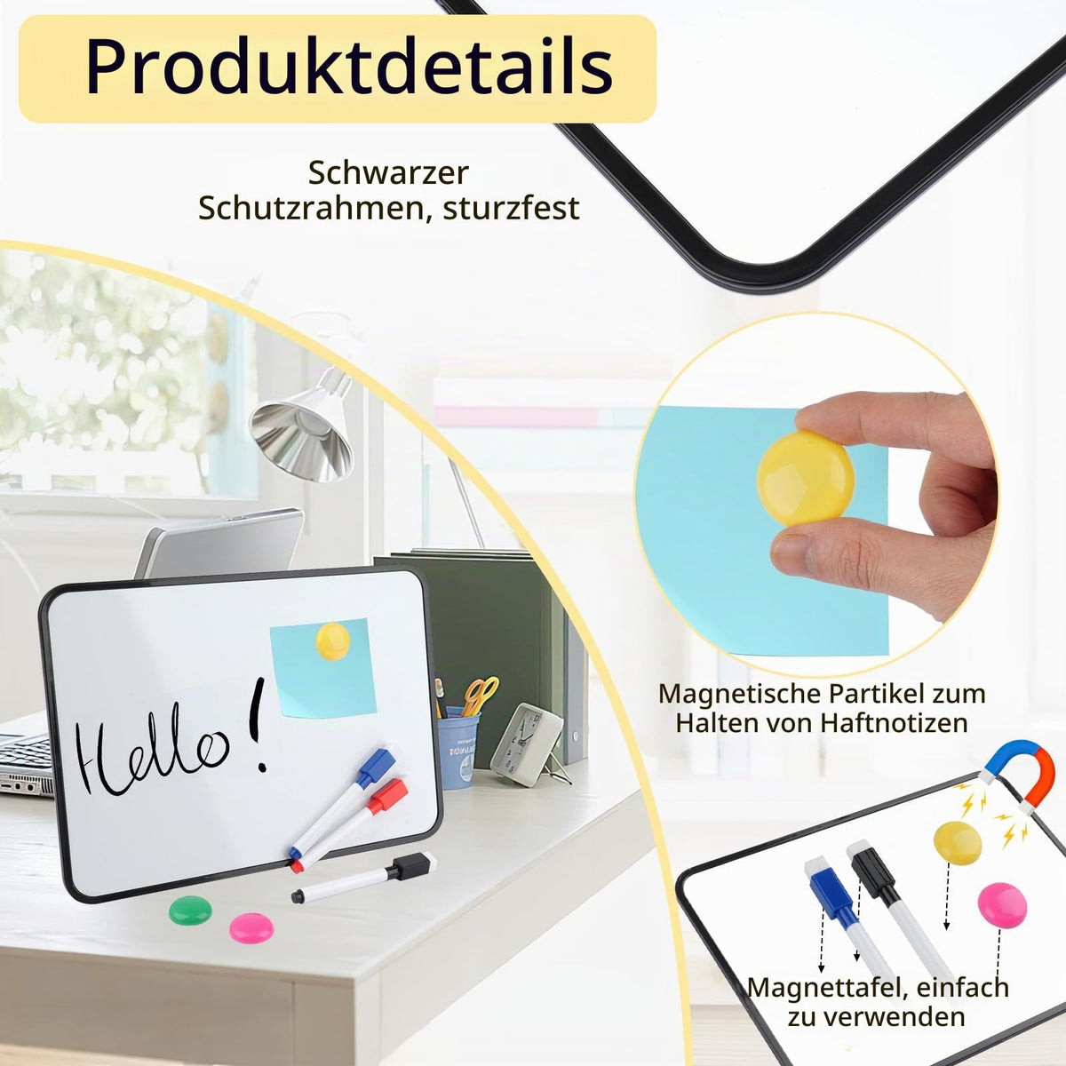 Magnettafel A4Whiteboard,30x21cm Doppelseitig Klein Schreibtafel Abwischbar