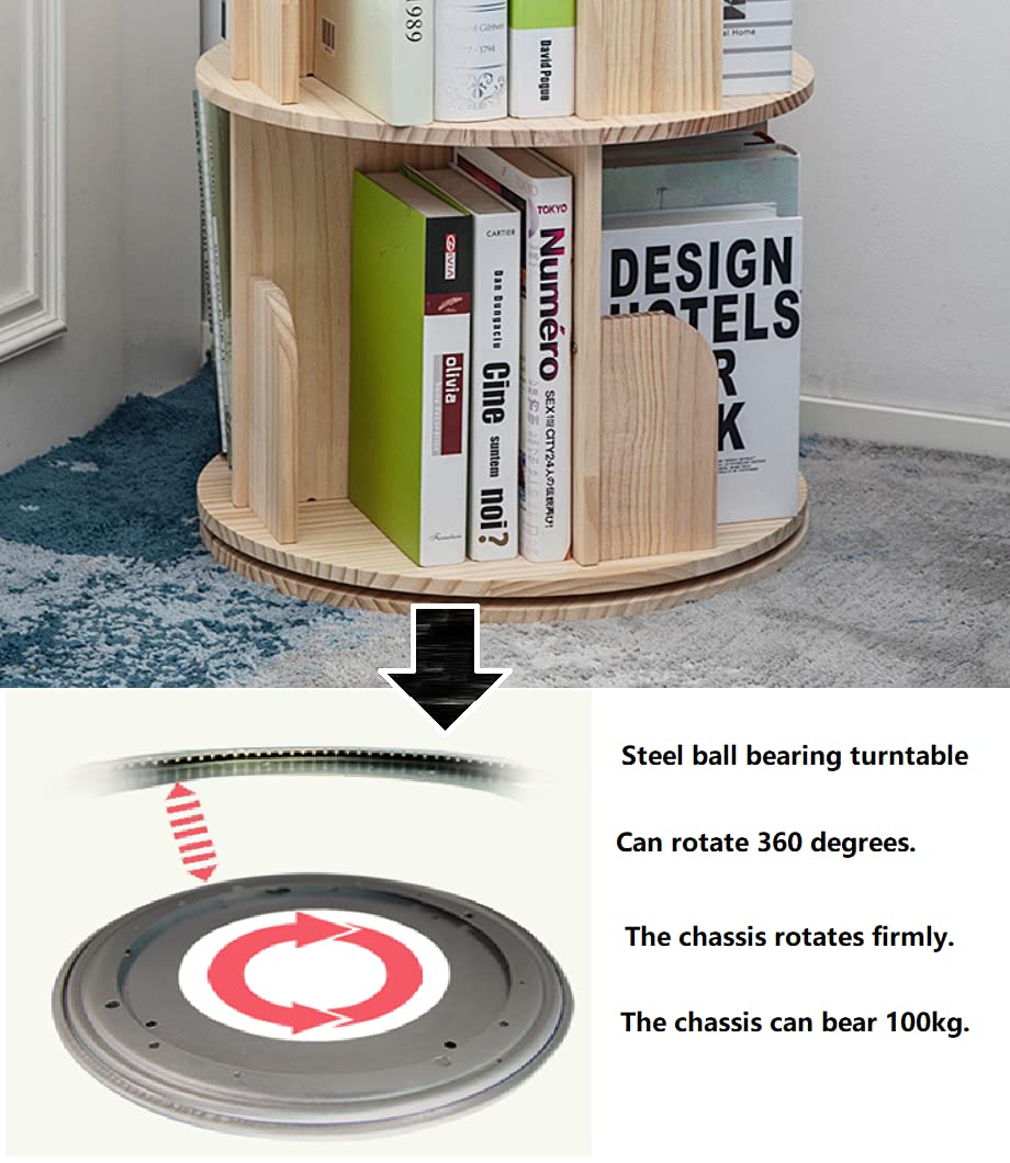 Heehee Massivholz Drehbares Bücherregal, 360-Grad-Display, bodenstehendes Lagerregal für Kinder und Erwachsene, multifunktionaler Bücherregal-Organizer (2-stöckig)