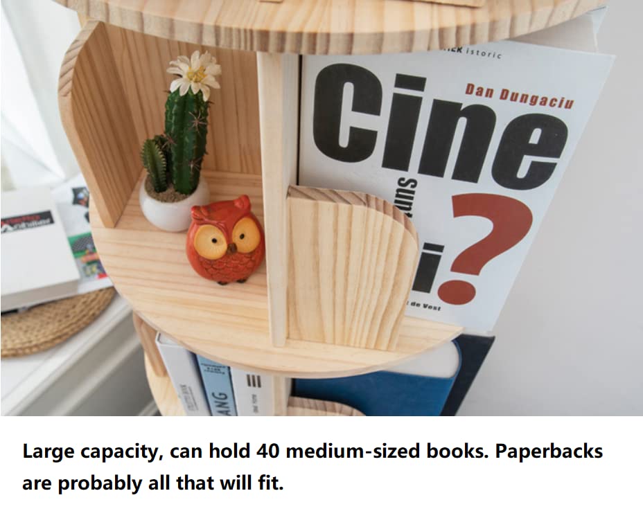 Heehee Massivholz Drehbares Bücherregal, 360-Grad-Display, bodenstehendes Lagerregal für Kinder und Erwachsene, multifunktionaler Bücherregal-Organizer (2-stöckig)