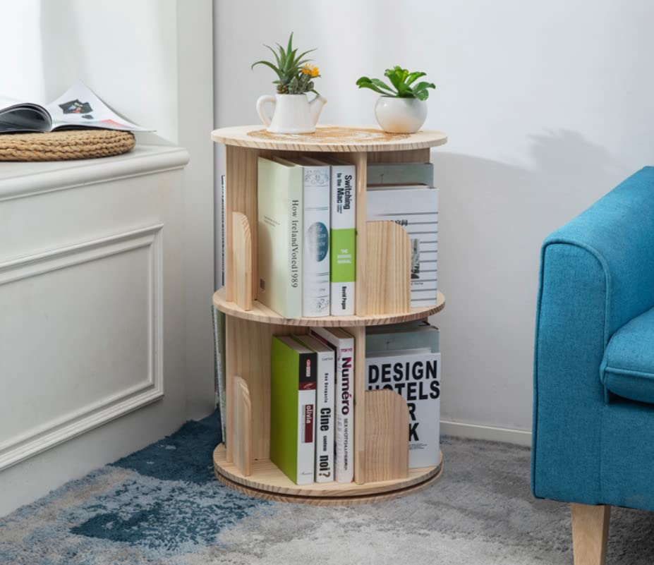 Heehee Massivholz Drehbares Bücherregal, 360-Grad-Display, bodenstehendes Lagerregal für Kinder und Erwachsene, multifunktionaler Bücherregal-Organizer (2-stöckig)