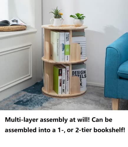 Heehee Massivholz Drehbares Bücherregal, 360-Grad-Display, bodenstehendes Lagerregal für Kinder und Erwachsene, multifunktionaler Bücherregal-Organizer (2-stöckig)