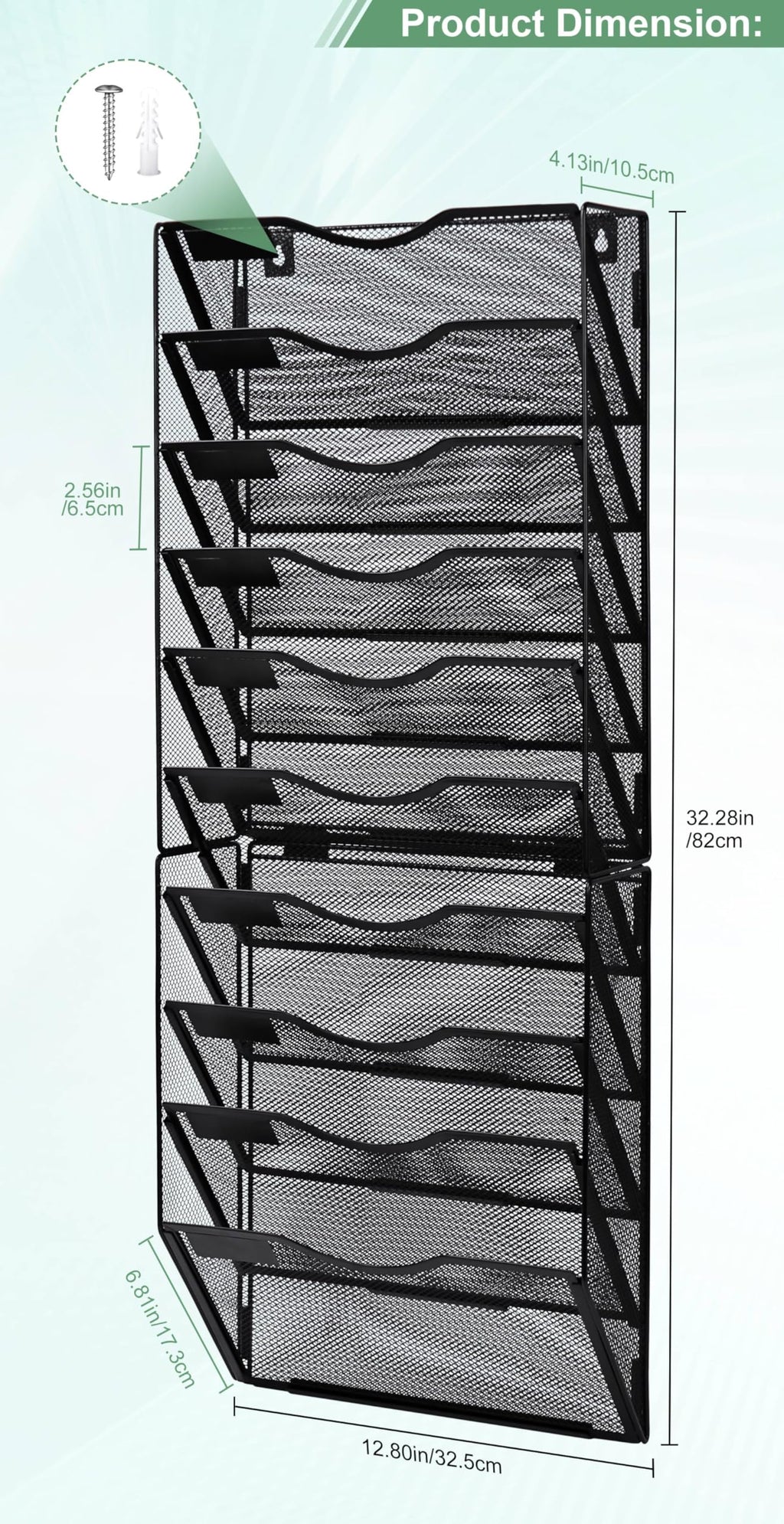 TQVAI 10 Fächer Dokumenten Organizer Metall Zeitschriftenhalter Wand A4 Papier Flyerhalter Postsortierer Dokumentenablage für Büro Zuhause Schule, Schwarz
