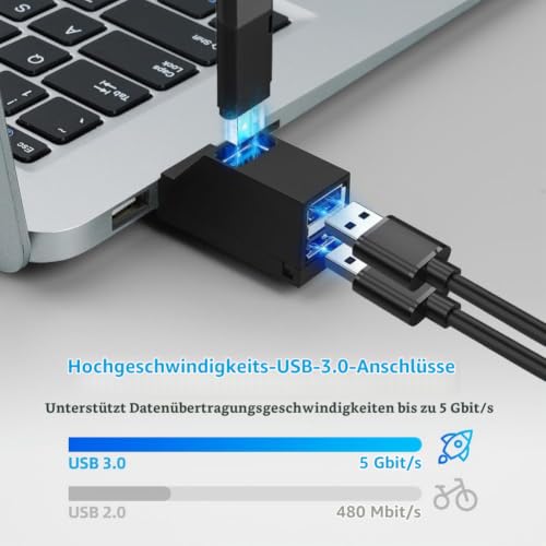 AXFEE 3 Port USB 3.0 Hub, Mini USB-Hub mit 1 USB 3.0+2 USB 2.0 (Schwarz)