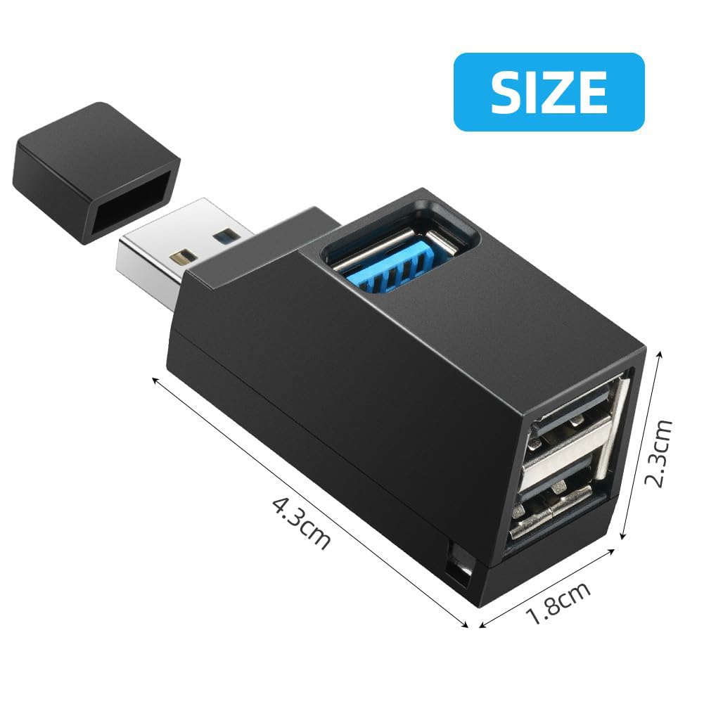 AXFEE 3 Port USB 3.0 Hub, Mini USB-Hub mit 1 USB 3.0+2 USB 2.0 (Schwarz)