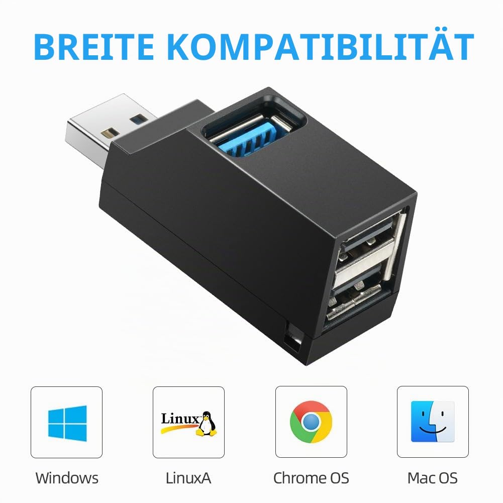 AXFEE 3 Port USB 3.0 Hub, Mini USB-Hub mit 1 USB 3.0+2 USB 2.0 (Schwarz)