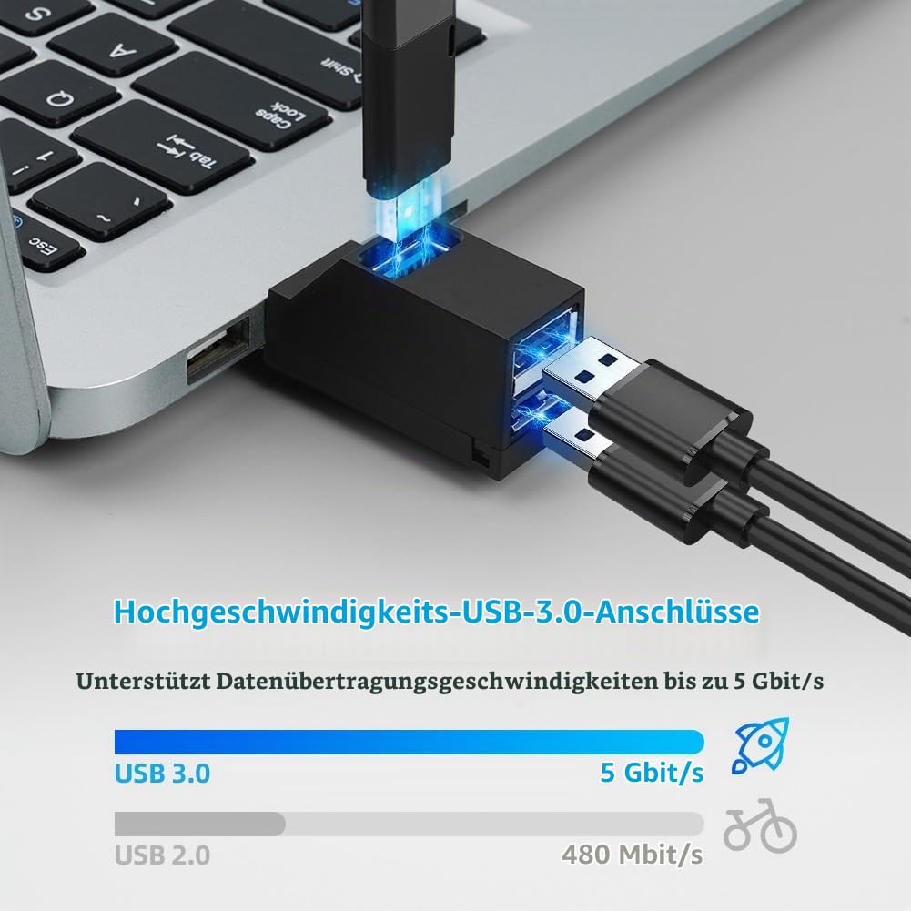 AXFEE 3 Port USB 3.0 Hub, Mini USB-Hub mit 1 USB 3.0+2 USB 2.0 (Schwarz)