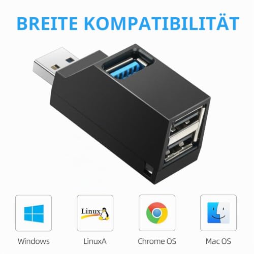 AXFEE 3 Port USB 3.0 Hub, Mini USB-Hub mit 1 USB 3.0+2 USB 2.0 (Schwarz)