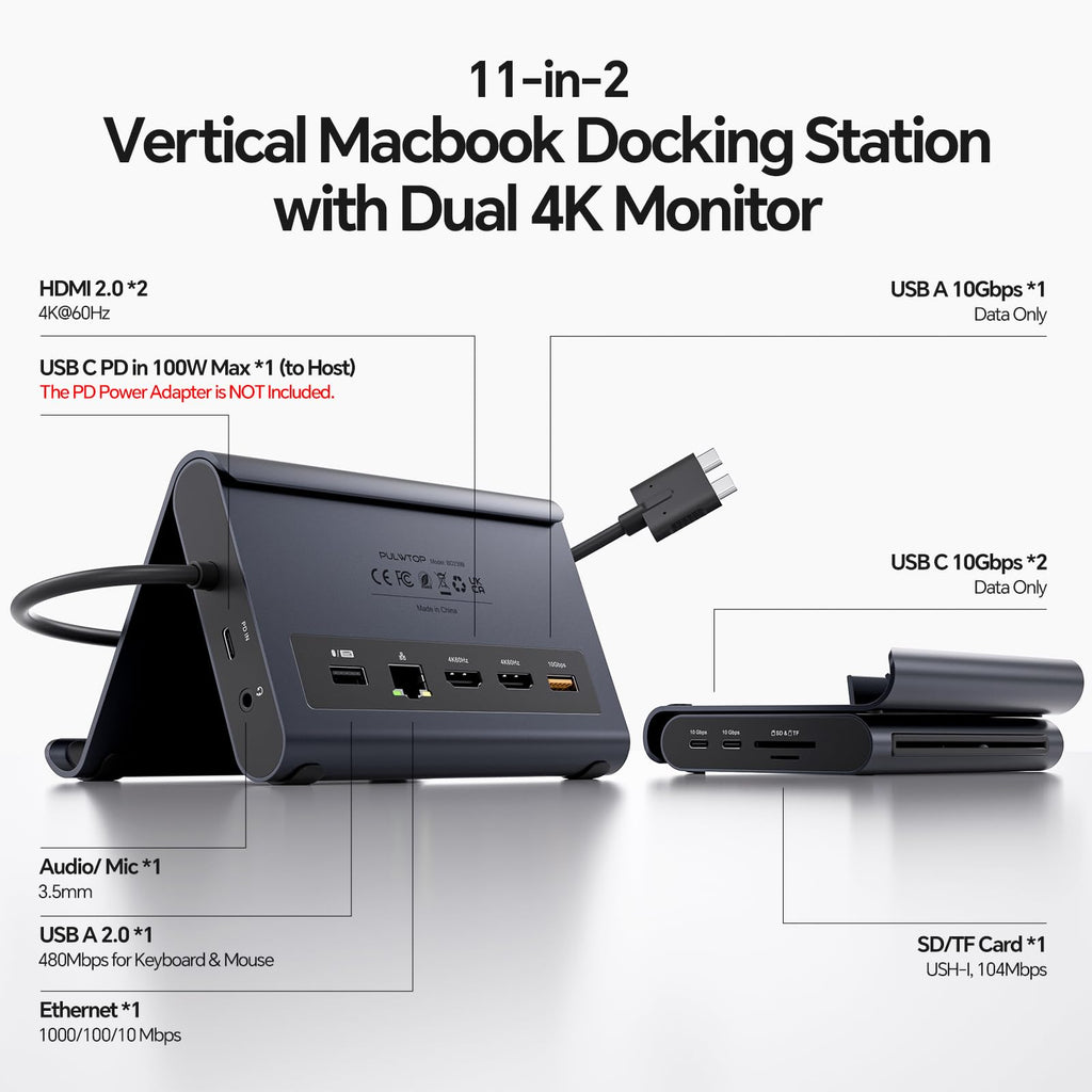 MacBook Docking Station Dual Monitor 4K@60Hz, PD 100W für Pro/Air M4/M5