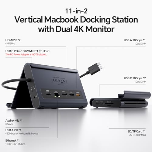 MacBook Docking Station Dual Monitor 4K@60Hz, PD 100W für Pro/Air M4/M5