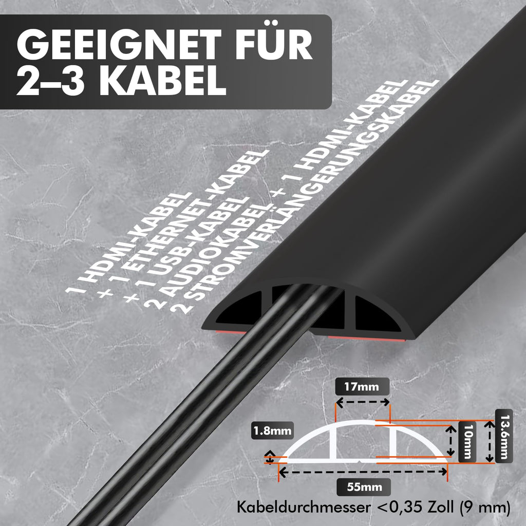 shinfly Kabelkanal Boden, 1.6m Schwarz, Fußboden Kabelkanal Selbstklebend