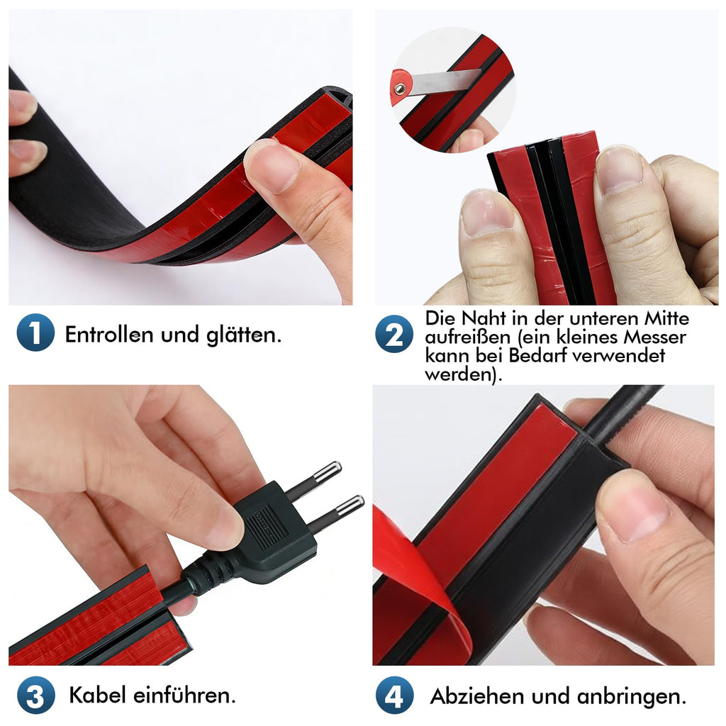 shinfly Kabelkanal Boden, 1.6m Schwarz, Fußboden Kabelkanal Selbstklebend
