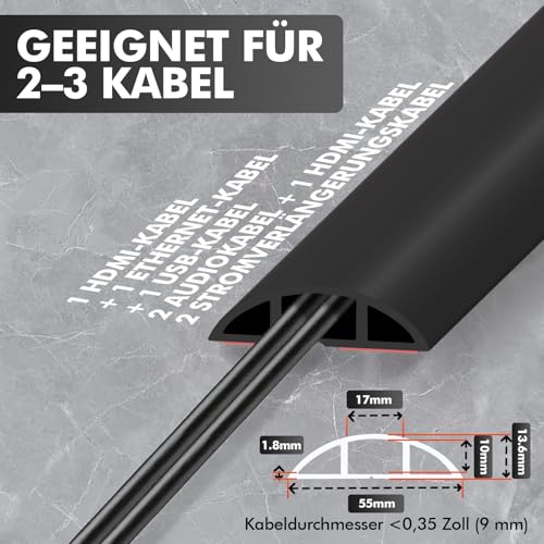 shinfly Kabelkanal Boden, 1.6m Schwarz, Fußboden Kabelkanal Selbstklebend