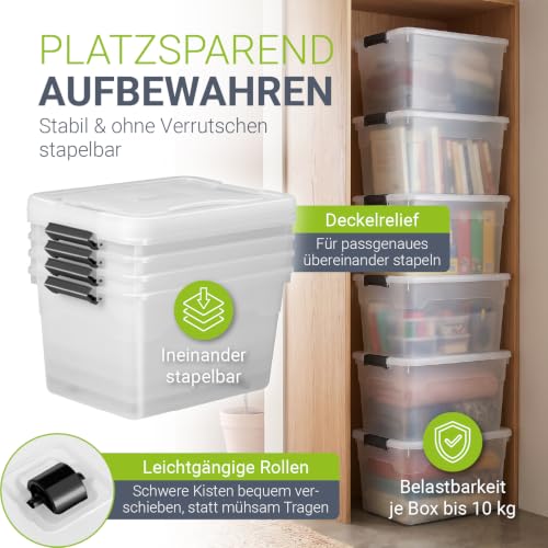 Juskys Aufbewahrungsbox mit Deckel 4er Set 45 L, transparent, groß