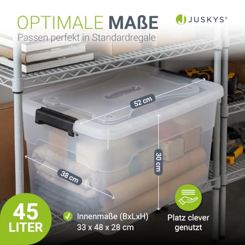 Juskys Aufbewahrungsbox mit Deckel 4er Set 45 L, transparent, groß