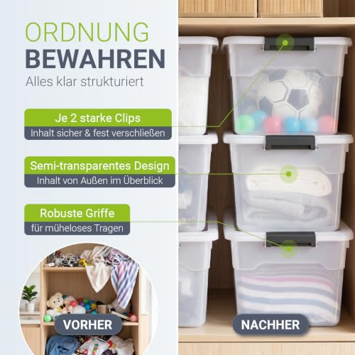 Juskys Aufbewahrungsbox mit Deckel 4er Set 45 L, transparent, groß