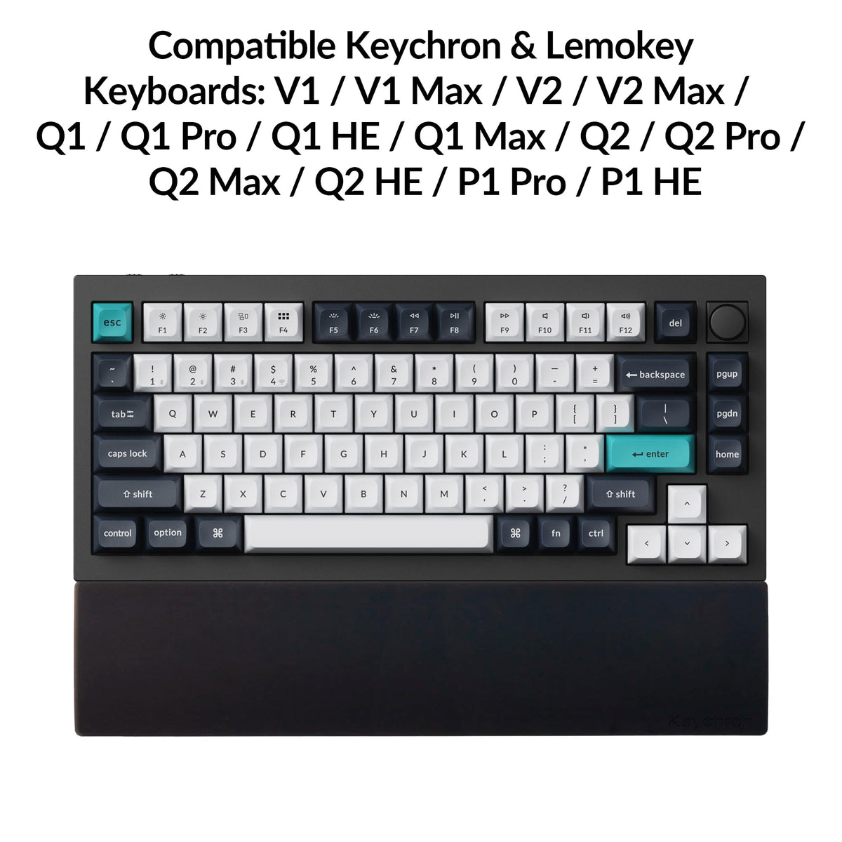 Keychron Schwarze Silikon-Handgelenk- und Handballenauflage, 327 mm (12,89 Zoll) für 75% kompakte Tastatur-Serie V1/V2/Q1/Q2 & Lemokey P1 (Pro/Max/HE) – rutschfeste Unterseite – glatte und weiche