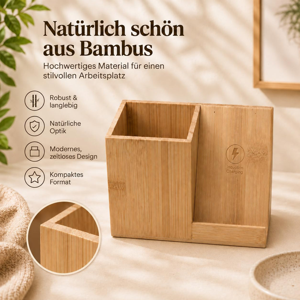 Schreibtisch Organizer aus Holz mit Ladefunktion & Stiftehalter