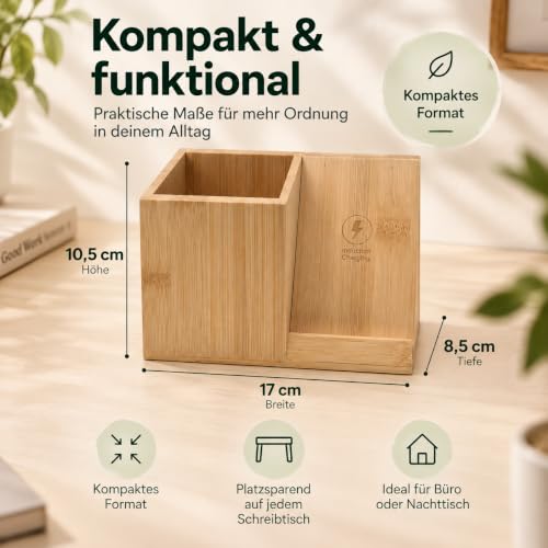 Schreibtisch Organizer aus Holz mit Ladefunktion & Stiftehalter