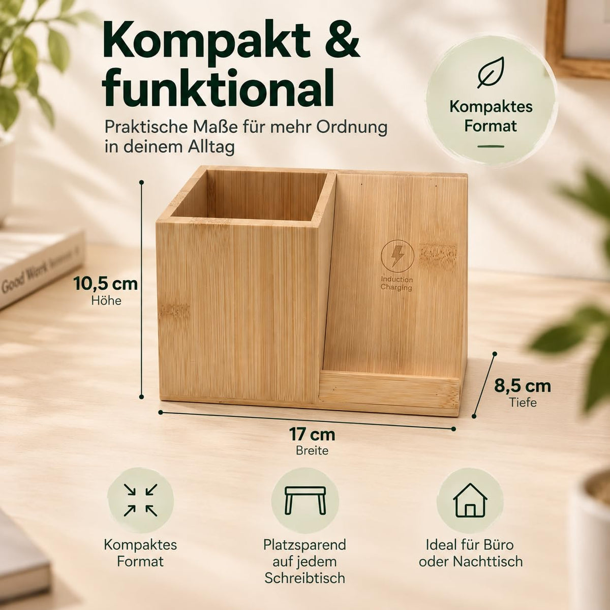 Schreibtisch Organizer aus Holz mit Ladefunktion & Stiftehalter