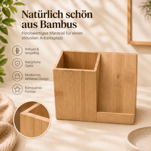 Schreibtisch Organizer aus Holz mit Ladefunktion & Stiftehalter