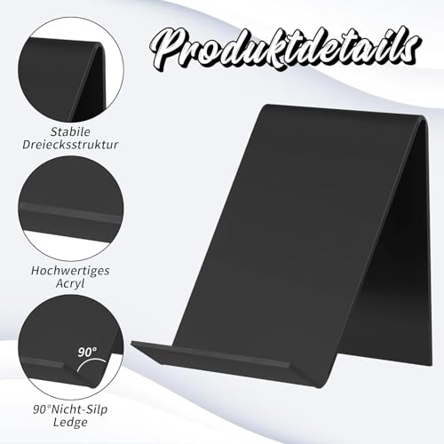 3 Stück Buchaufsteller Schwarz Buchständer Acryl 13x10x11,5cm Buchstützen Prospektständer Buchhalter Präsentationsständer Acryl Postkartenhalter für Bücher Bilderalben Bilderbücher Menüposter