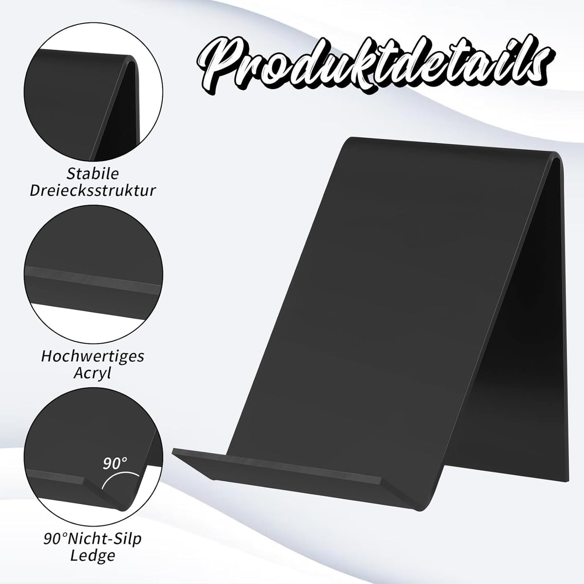 3 Stück Buchaufsteller Schwarz Buchständer Acryl 13x10x11,5cm Buchstützen Prospektständer Buchhalter Präsentationsständer Acryl Postkartenhalter für Bücher Bilderalben Bilderbücher Menüposter