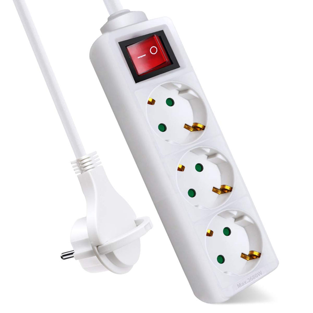 EXTRASTAR 3 Fach Flachstecker Steckdosenleiste mit Schalter, 1.5m Kabel