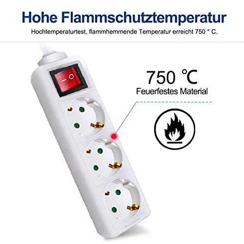 EXTRASTAR 3 Fach Flachstecker Steckdosenleiste mit Schalter, 1.5m Kabel