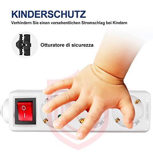 EXTRASTAR 3 Fach Flachstecker Steckdosenleiste mit Schalter, 1.5m Kabel