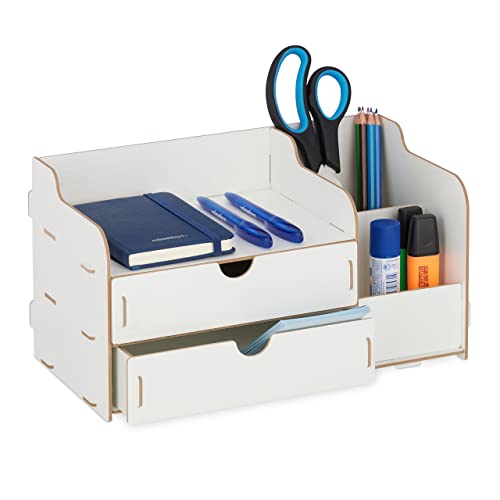 Relaxdays Schreibtisch Organizer MDF, weiß
