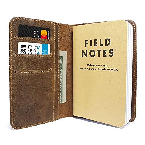 Notizbuch aus Leder für Notizbücher, passend Moleskine Cahier Taschengröße, 8,9 x 14 cm große Notebooks, handgenäht, echtes genarbtes Leder, mehrere Taschen zusätzliche Funktionalität.
